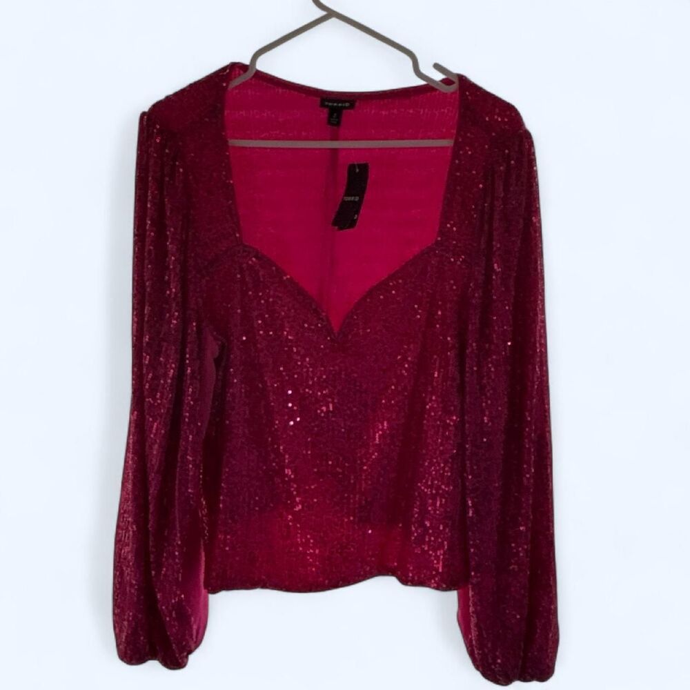 Torrid Hot Pink Magenta Sequin Peacock Deep V Neck Blouse NWT 2X